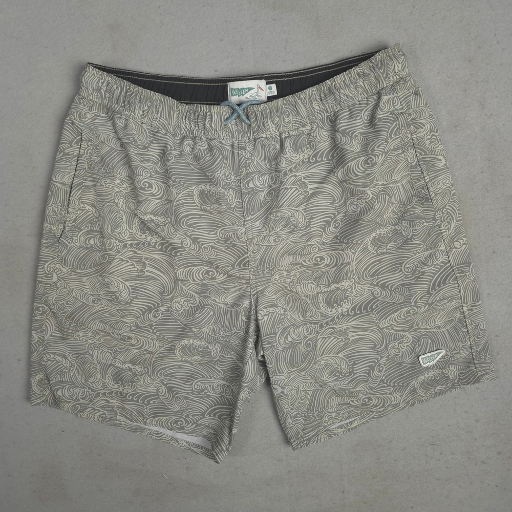 Wellen Mens Swim Trunks Grey White Wave Pattern Mesh Lined Board Shorts Size L
